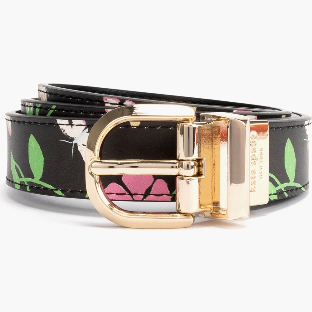 Kate Spade Reversible Belt Size Small in Black Floral Print NWT